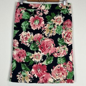 Talbots Watercolor Black Pink Floral Pencil Skirt 6
